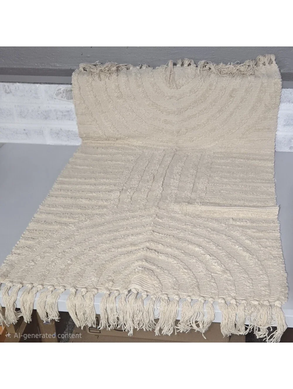 Boho Cotton Rug w/ Tassels Bathroom 24in x 36in Cream Colored